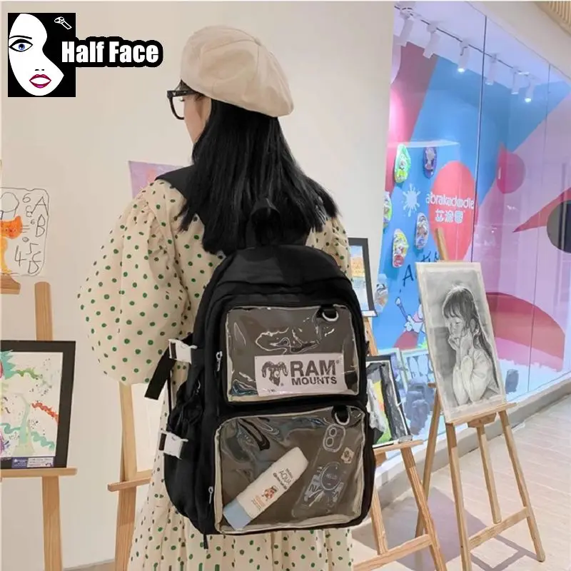 Y2K mochila Harajuku gótica Punk transparente de gran capacidad para mujer, dos hombros, Lolita, estudiante universitario, bolsas de mano Ita