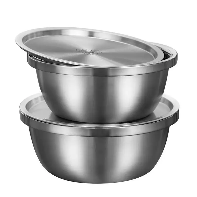 Stainless Steel Salad Bowls with Lid Fruit Vegetables Soup Bowl Tableware Cream Egg Mixer Food Container Kitchen Cooking Tools