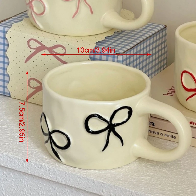 Ceramic Cup Bow Cream Style Mugs Coffee Cups Creative Office Afternoon Tea Cups Friends Girl Birthday Gift