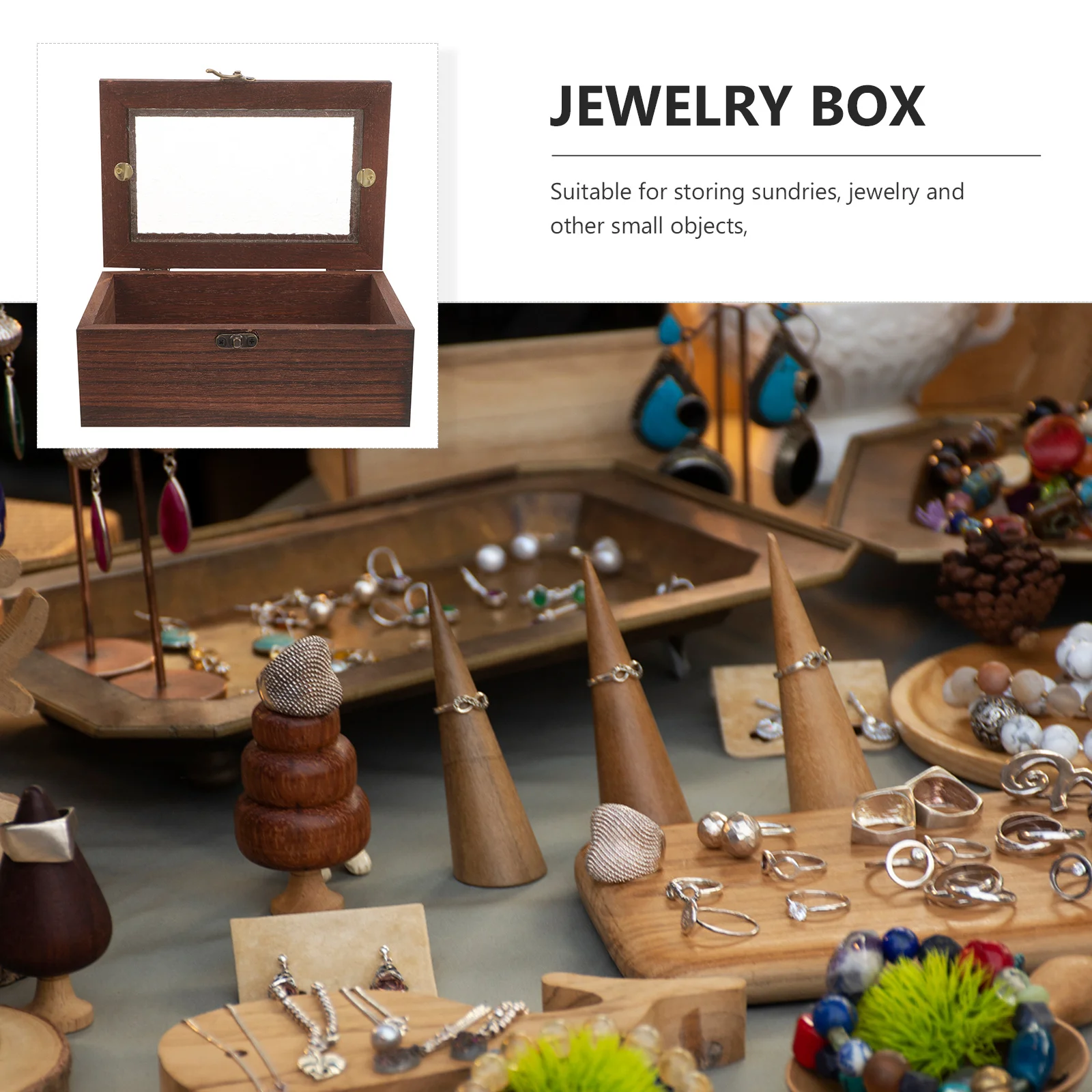 

Wooden Jewelry Storage Box Retro Vintage Container Elegant Jewelry Organizer for Rings Earrings Necklaces Bracelets