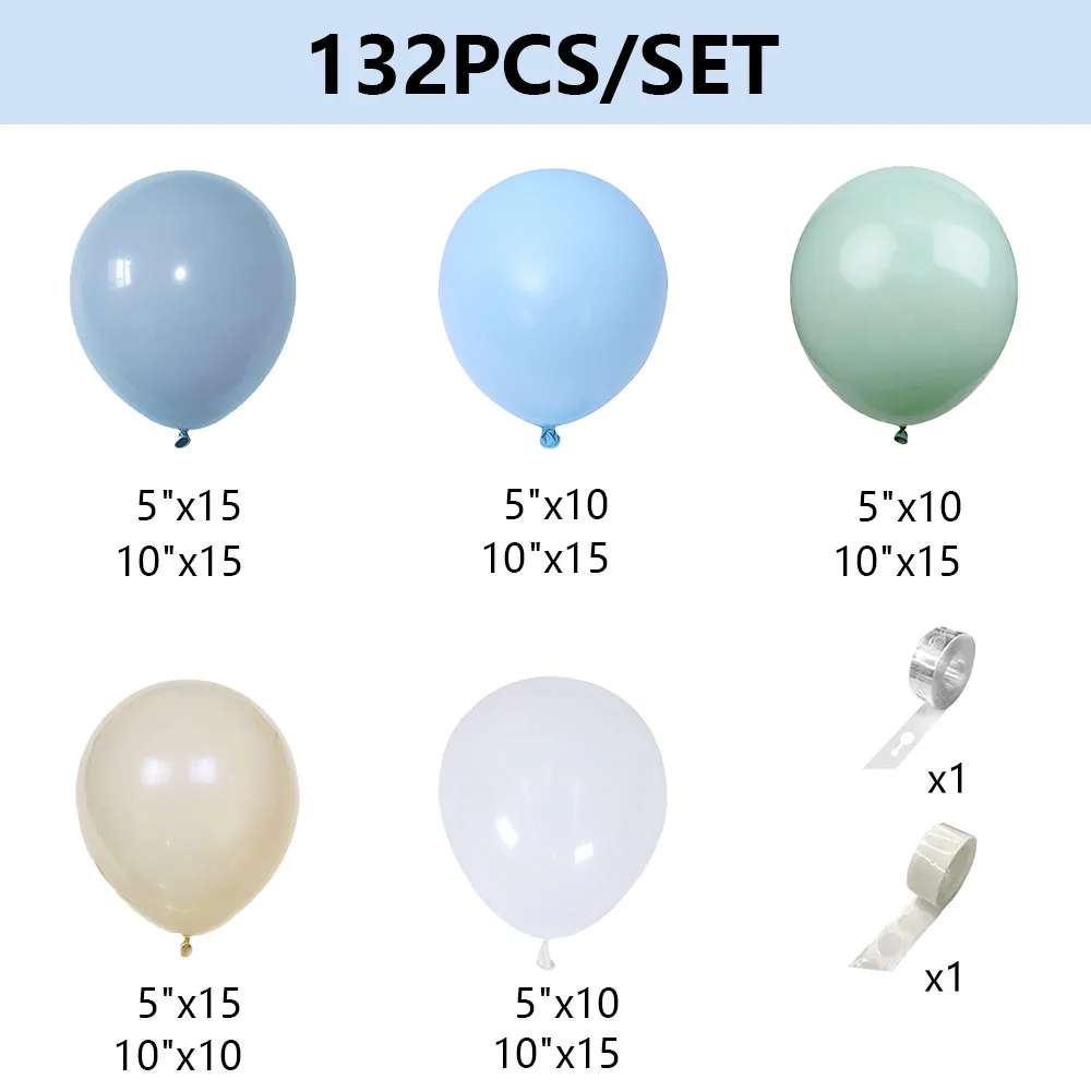 132pcs Blue Sand White Green Balloons Garland Arch Kit Birthday Party Decor Wedding Baby Shower Anniversary Party Balloons Decor