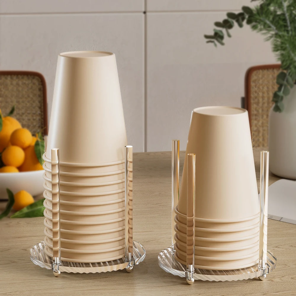 

Transparent Acrylic Paper Cup Holder Storage Disposable Coffee Cups Dispenser Water Cup Holder Kitchen Storage Organization