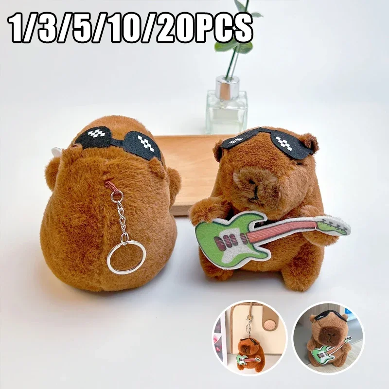 

Mini Guitar Kapibala Plush Toy Cartoon Capybara Keychain Car Decor Soft Stuffed Animal Backpack Charm Gift for Music Lovers