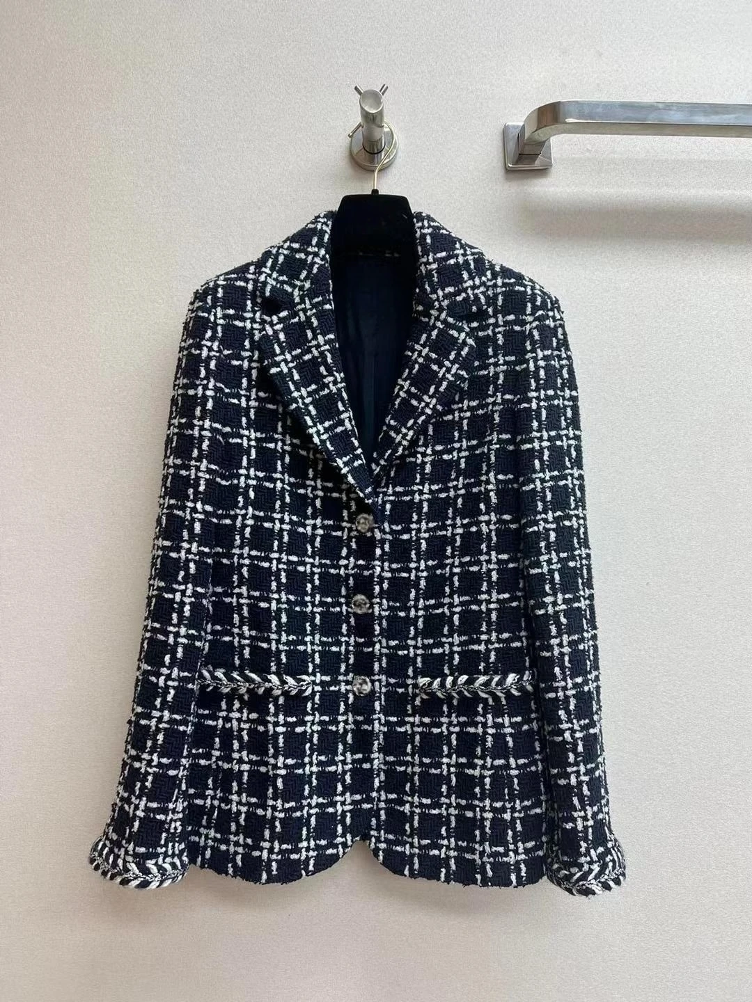 

2024 Spring Fashion Women High Quality Wool-blend Plaid Tweed Coat Elegant Blazers Jackets C489