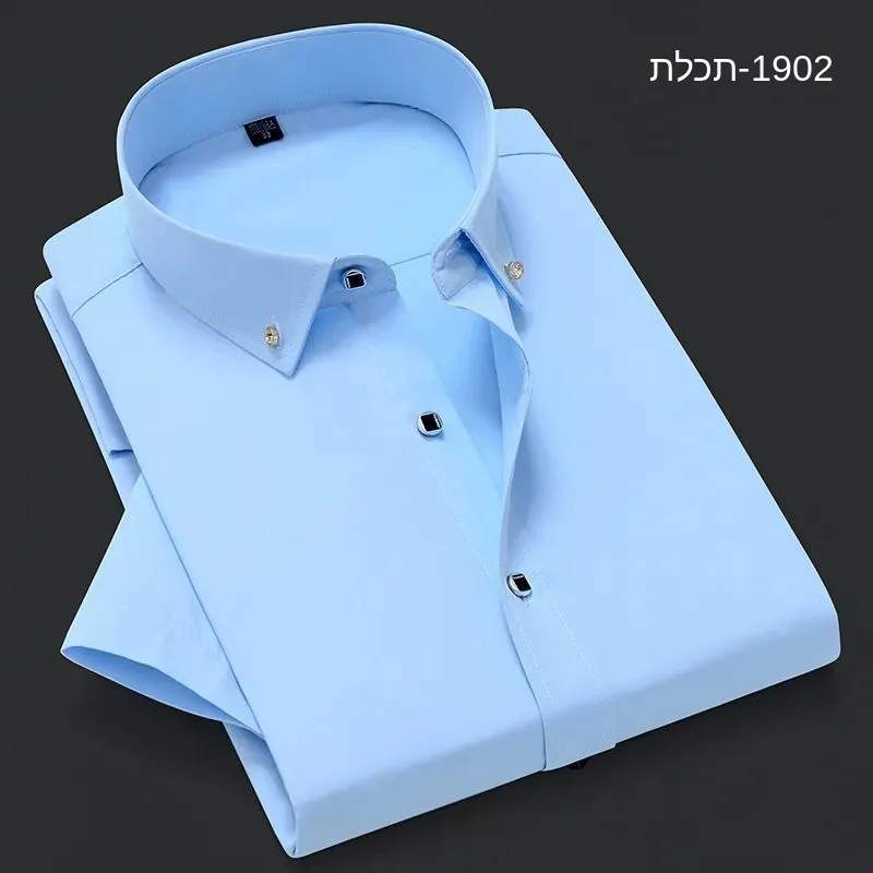High Quality Diamond Button Men's Formal Shirt Short Sleeve  Neck Fleece Lined Thickened Special Wide Fit Autumn Fashion