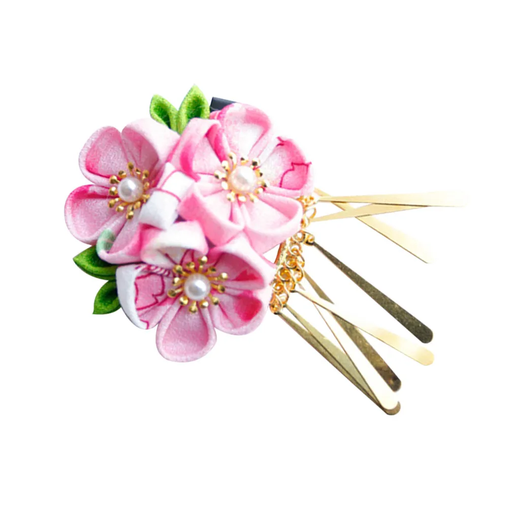 Flower Kimono Hair Clip for Women – Japanese Style Alloy & Cloth Hairpin with Tassel, Elegant Vintage Hair Accessory