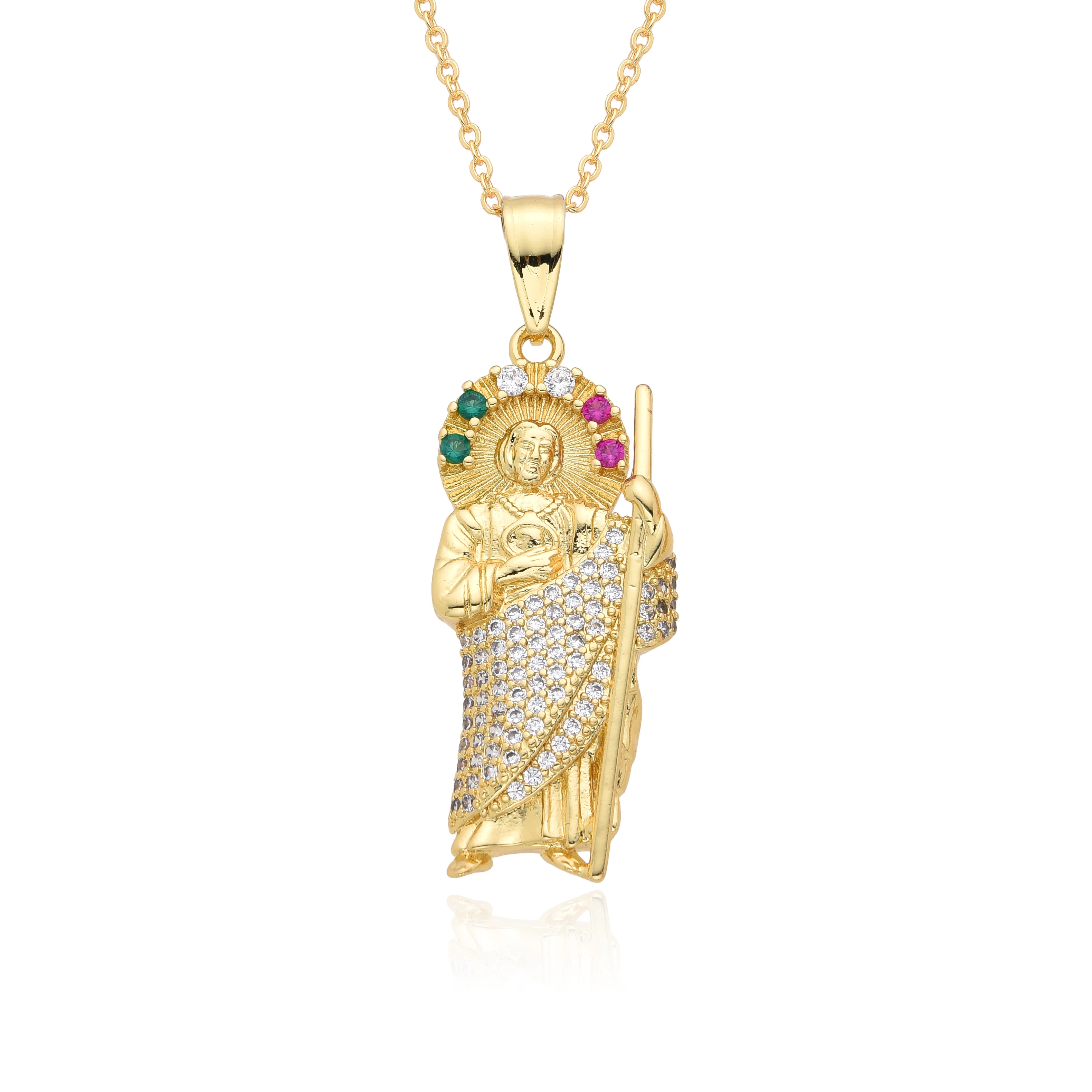 Gold Color Santa Muerte San Judas Charms Cubic Zirconia Death Grim Reaper St. Jude Necklace CZ Choker Chain Pendant DIY Jewelry