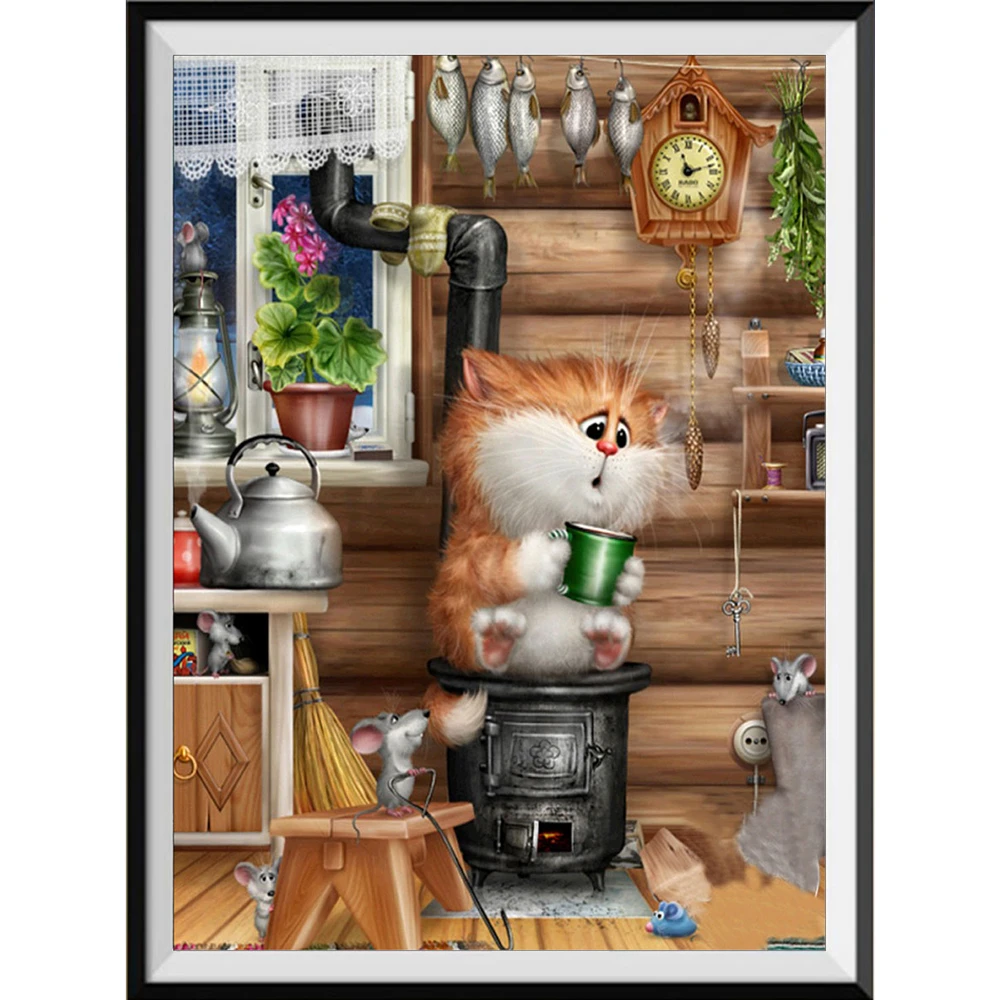 Animal Cut Cat DIY Cross Stitch 11CT Zestawy do haftu Zestaw do robótek ręcznych Drukowane płótno Bawełniane nici Dekoracja domu Projekt