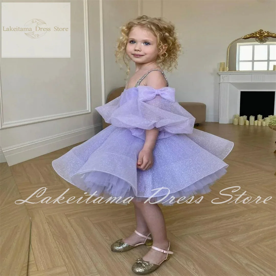 Lovely Lavender Flower Girl Dress Elegant Lilac Rustic Lace Tulle Princess Kids Birthday Gift First Communion Gowns Evening