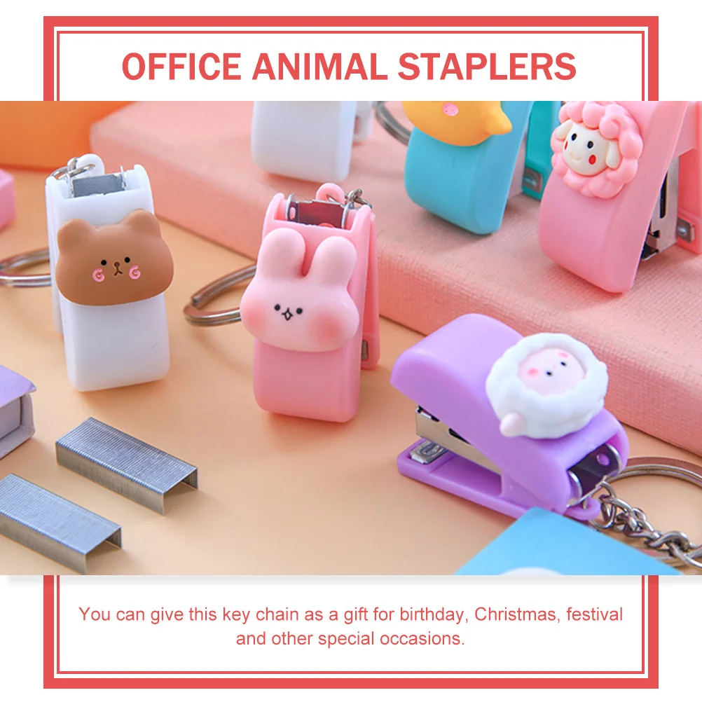 

5pcs Mini Stapler Keychain Cartoon Animal Design Small Size Lightweight Office Supplies School Use Desk ganizer Gift