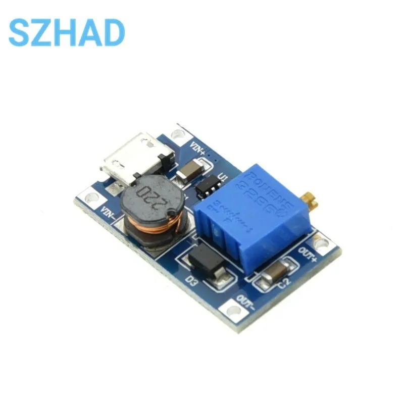 MT3608 DC-DC Adjustable Boost Module 2A Boost Plate Step Up Module with/without MICRO USB 2V-24V to 5V 9V 12V 28V  for Arduino