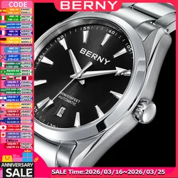 BERNY Men Mechanical Wristwatch Waterproof 20ATM Stainless Steel Mens Automatic Watch Luxury Sapphire NH35 Automatic Watch Men