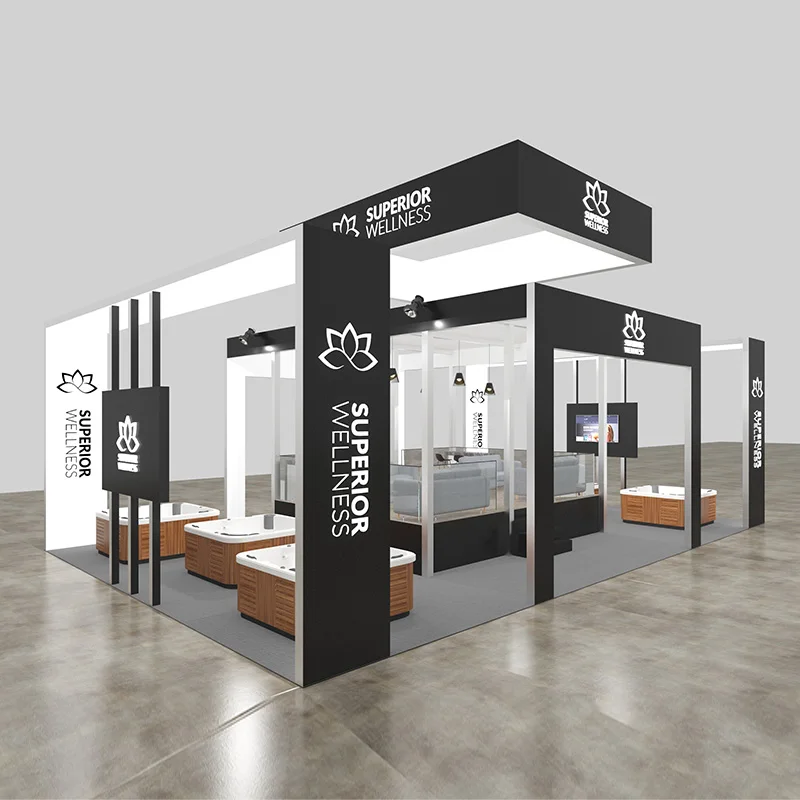 China Factory 10 x 8 m große, luxuriöse LED-Hintergrundbeleuchtung, Ausstellungsdisplay, Messe-Stand