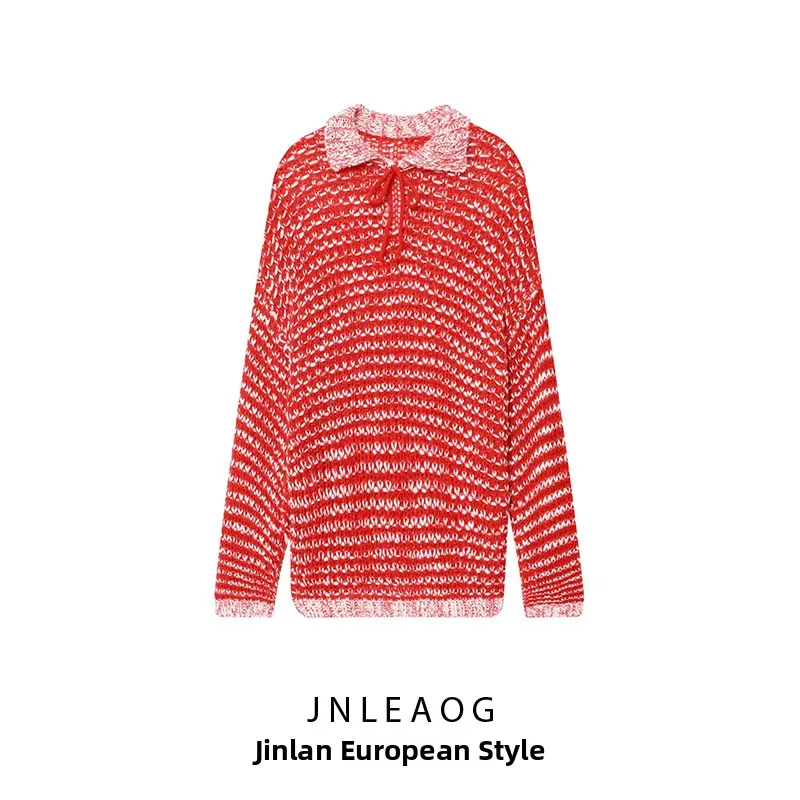 

Faionable Versatile JNLEAOG Women's Ne Knitwear Autumn New Sle Casual Comfortable Polyester Long Sve Striped Top