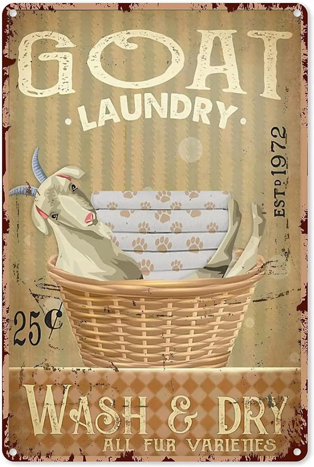 Vintage Aluminum Sign Metal Poster Plaque Goat Laundry Wash & Dry Metal Sign Iron Painting Retro Wall Decor Nostalgic Wall  sign