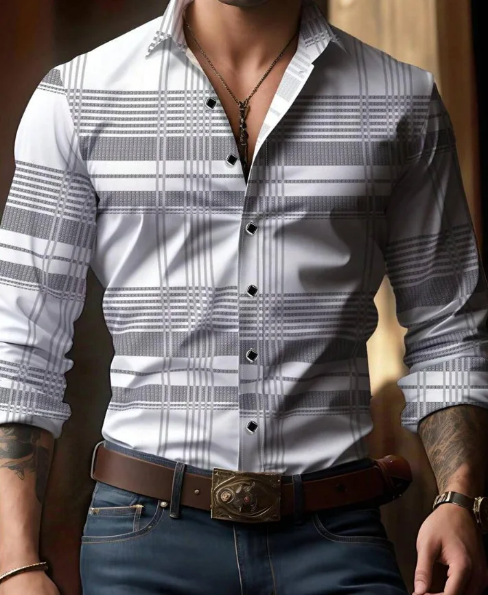 

Men's Plaid Geometric 3D Printed Shirt Men's Lapel Long Sleeves Comfortable and Breathable Business Fashion Western Casual Top's