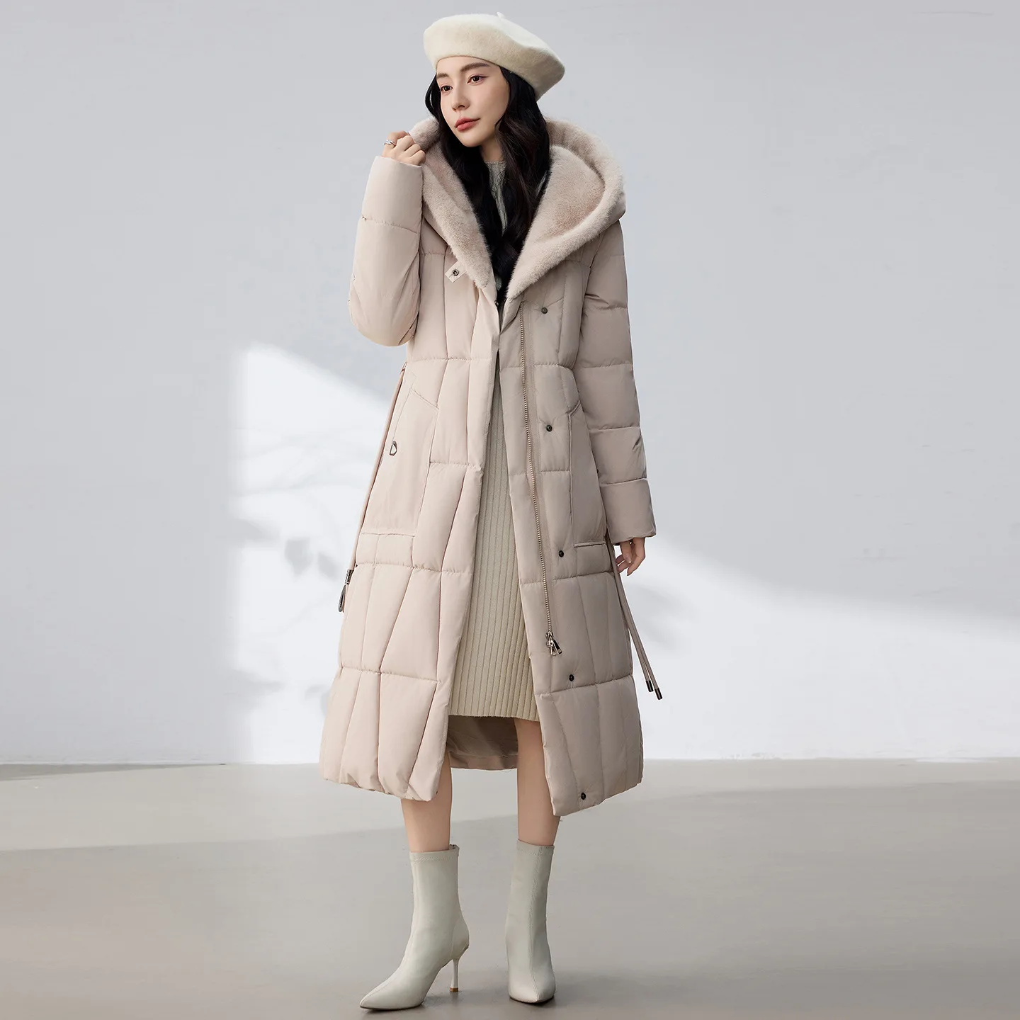 Inverno Plus SizeThickened Caldo di media lunghezza Collo di pelliccia Cappotto Slim Fit Versatile Tinta unita Capispalla Moda donna Piumino