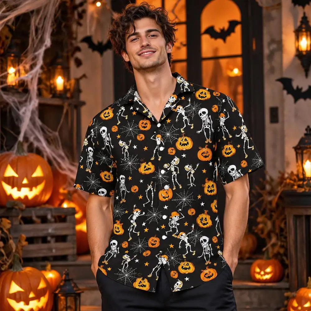 2026 New Halloween Style Shirt Y2K Funny Ghost Pumpkin Print Short-Sleeve Top Men's Women's Holiday Party Cosplay Costumes