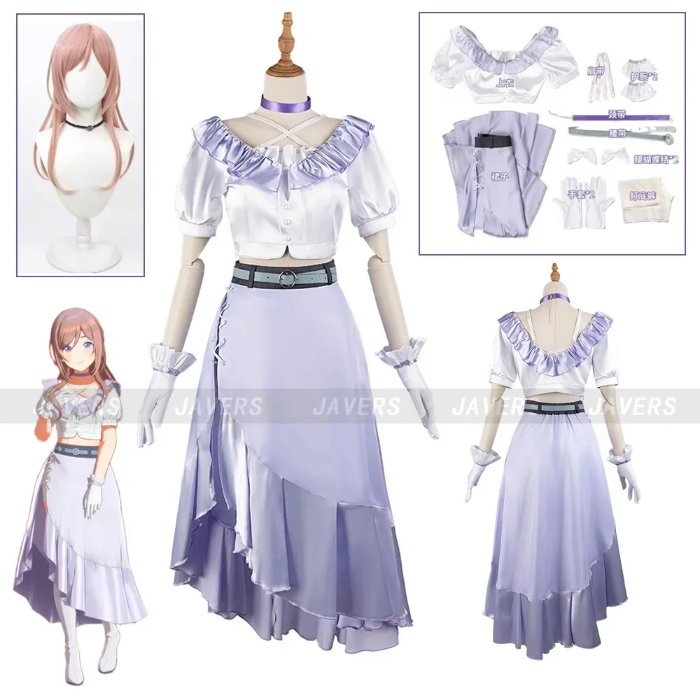 Anime Game THE IDOLM@STER Rinami Himesaki Cosplay Costume Wig Top Skirt Uniform Woman Sexy Cute Halloween Carnival Party Suit