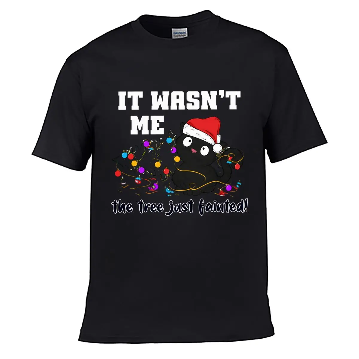 It Wasnt Me The Tree Just Fainted Black Christmas Cat Street Distressed Washed Loose Simple Tee