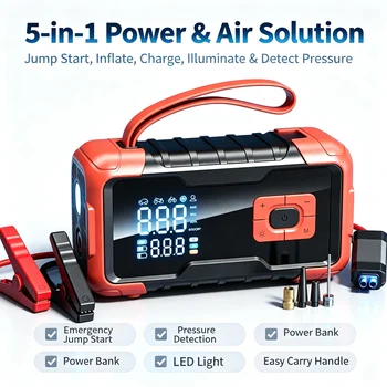 8000mAh 5-in-1 Jump Starter Tire Inflator, 150PSI Air Compressor Portable Emergency Power