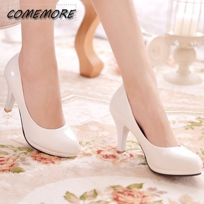 2023 High Heels Shoes Women White Wedding Shoes Thick Elegant High Heels Fashion Party Pumps Spring Footwear Red Big Size 35-41