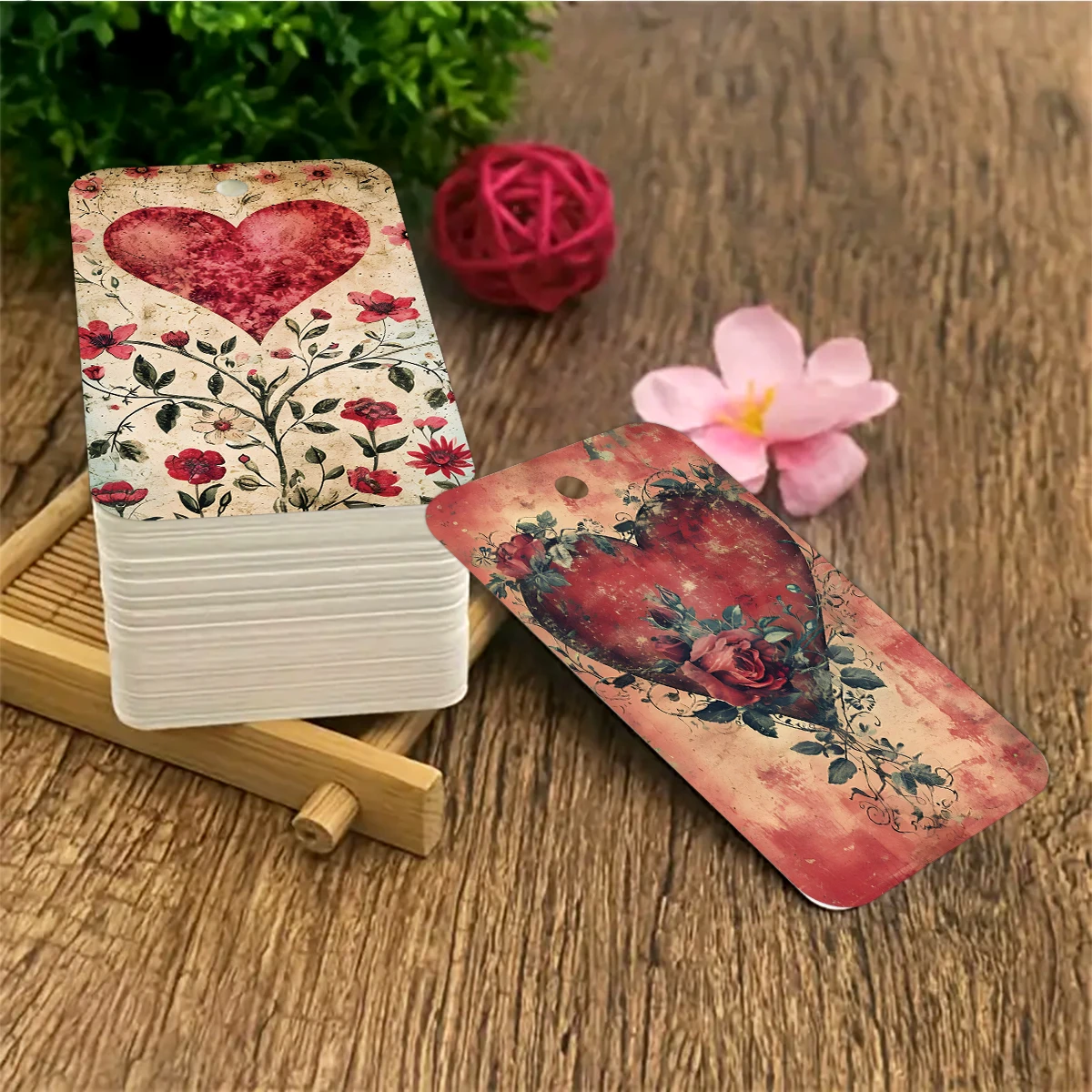50 Stück Retro-Hängeetiketten mit Liebesmotiv, romantische rote Herzblume, für Valentinstag, Jahrestag, Hochzeit, Geburtstagsgeschenke, Wickeldekoration – Detail 2