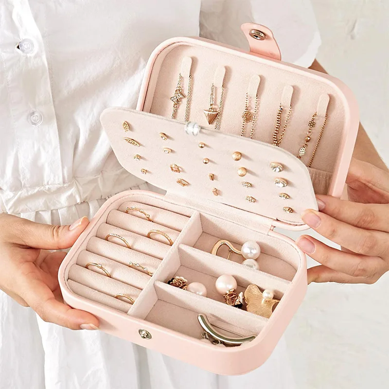 Portable Jewelry Storage Box Travel Organizer Jewelry Case Leather Storage Earrings Necklace Ring Jewelry Organizer Display