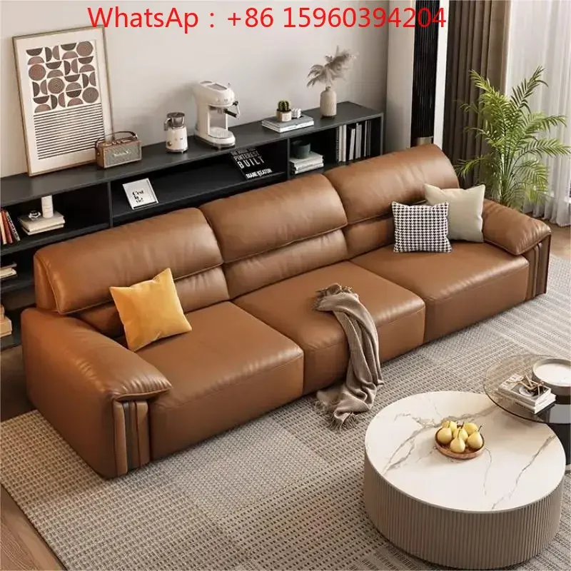 Italian style minimalist, ancient style leather sofa living room first-floor cowhide small apartment retro straight leather art