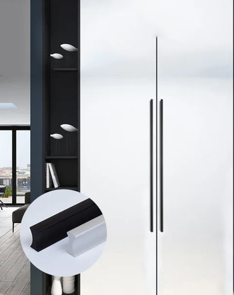 2pcs 600mm-1000mm Black Silver Aluminum Furniture Handles Cabinet Pulls Drawer Knobs Hardware for Closet Dresser Door