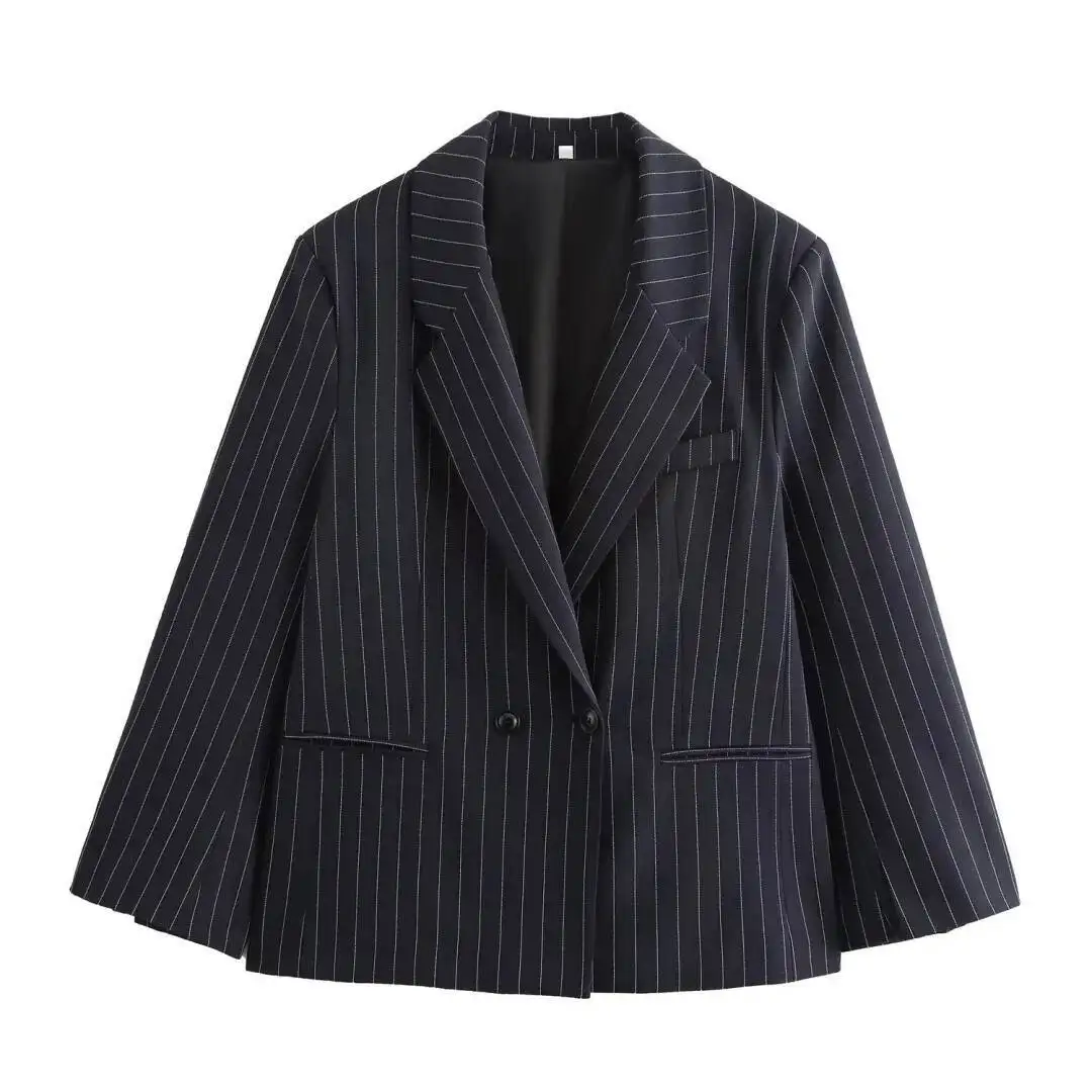 

2025 Winter New Women's Casual Western Style Fine Striped Loose Long Sleeve Versatile Suit Coat
