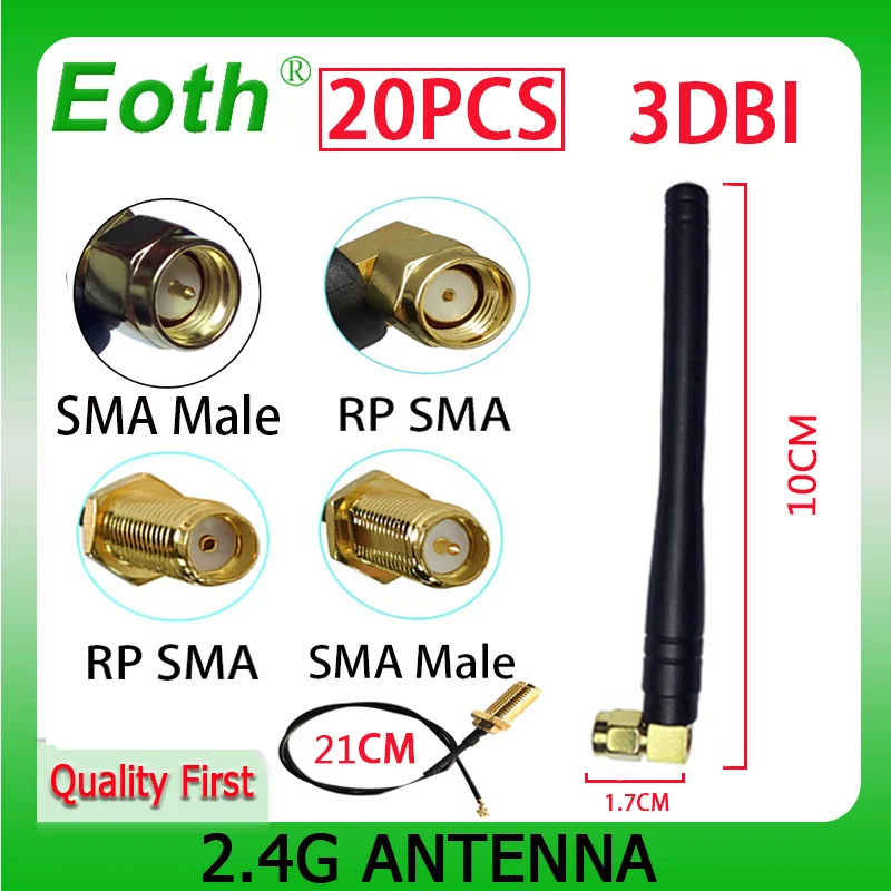 

EOTH 20 шт. 2,4g антенна 3dbi sma male wlan wi-fi 2,4 ггц антенна IPX ipex 1 SMA розетка удлинительный кабель iot модуль антенна