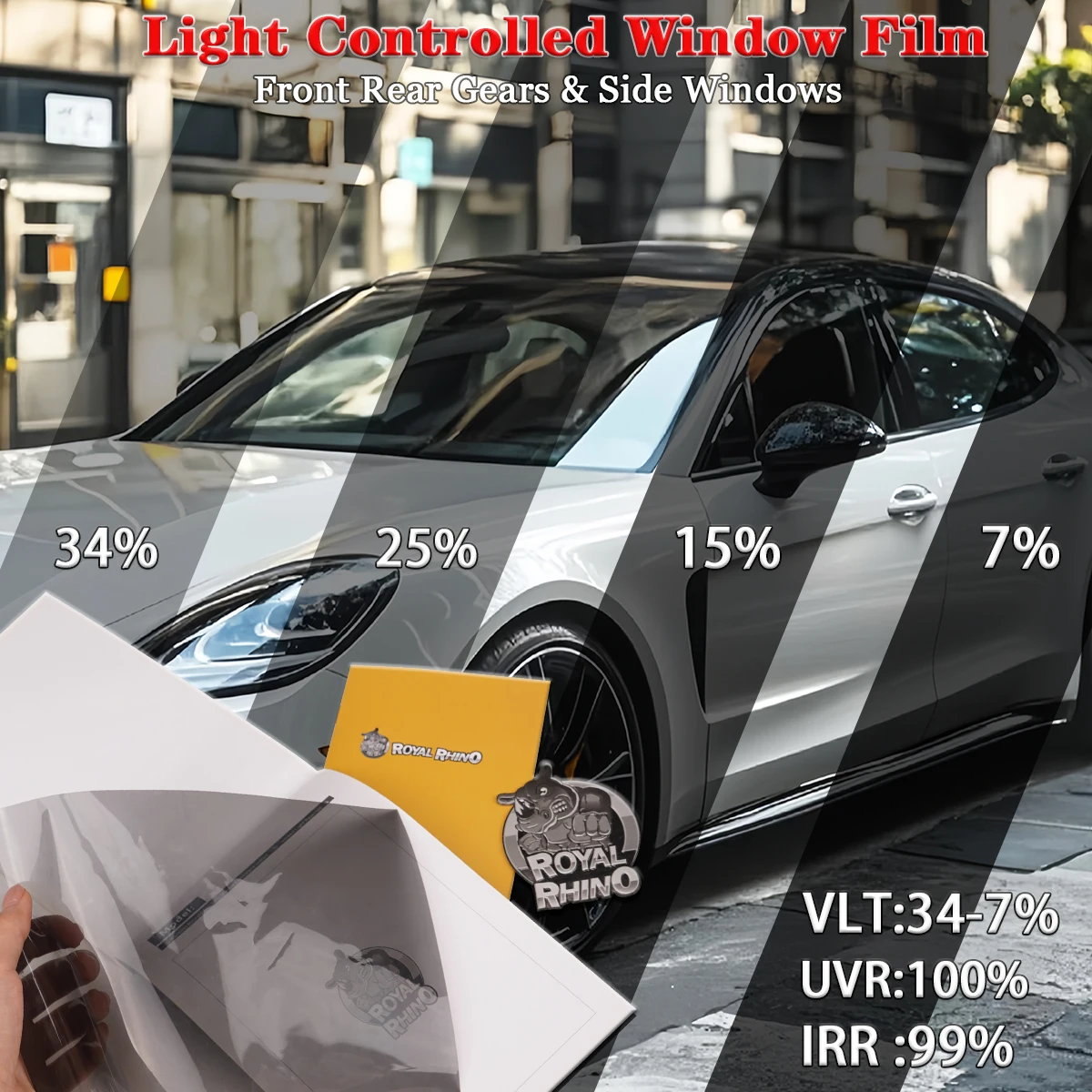 

TPU car light BLACK controlled window film transparent VLT34%-7% UV99% wear-resistant selfrepair front rear windows of vehicle