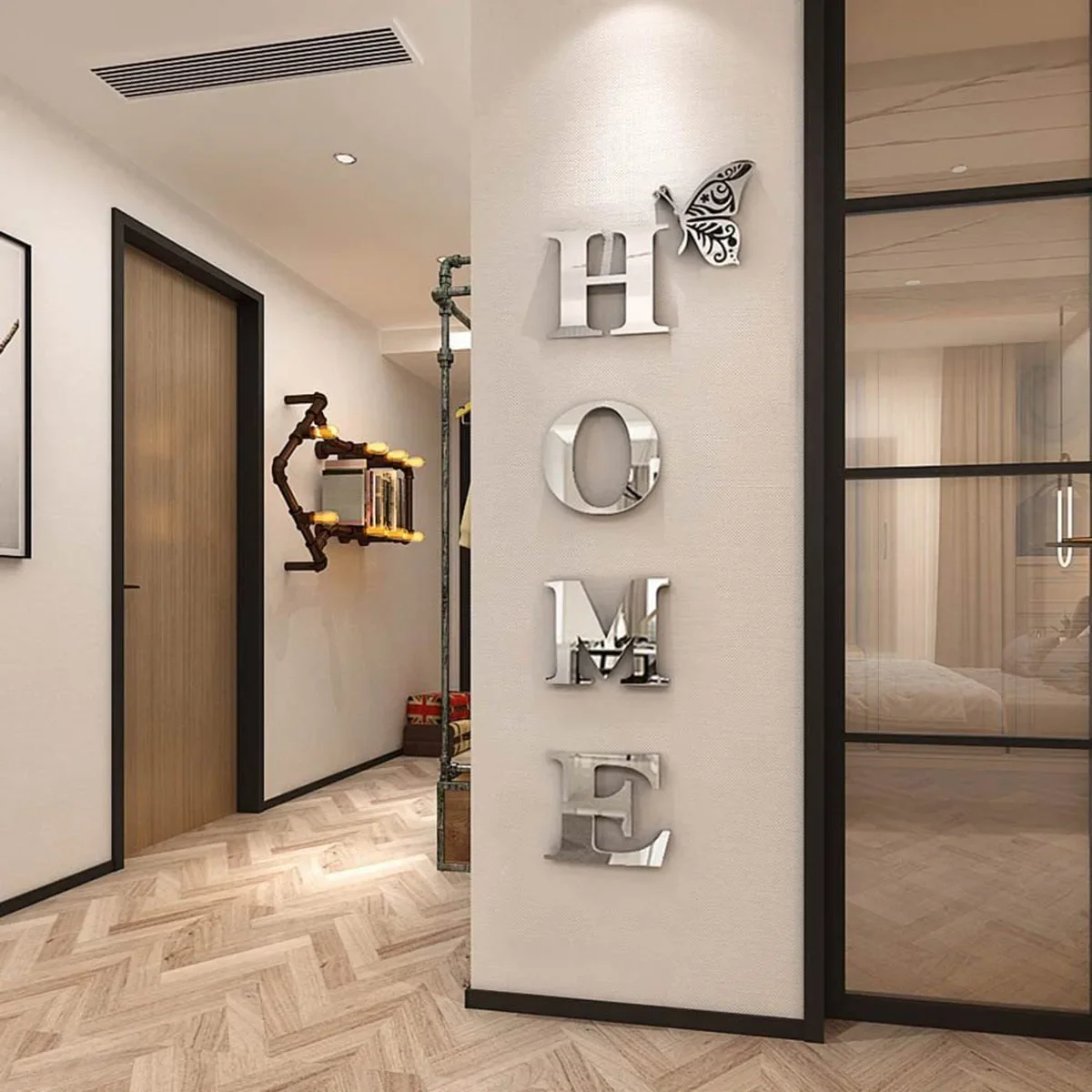 HOME Home Logo Etiqueta de la pared del espejo 3D, decoración de entrada, decoración del hogar
