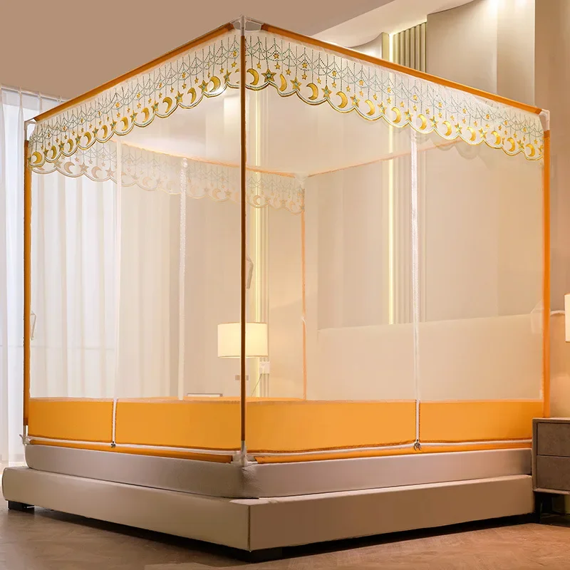 Zipper Square Palace Mosquito Net Dust Baby Anti-drop Canopy Bed Room Decoration Large Space 1.7M Height Single Double Size