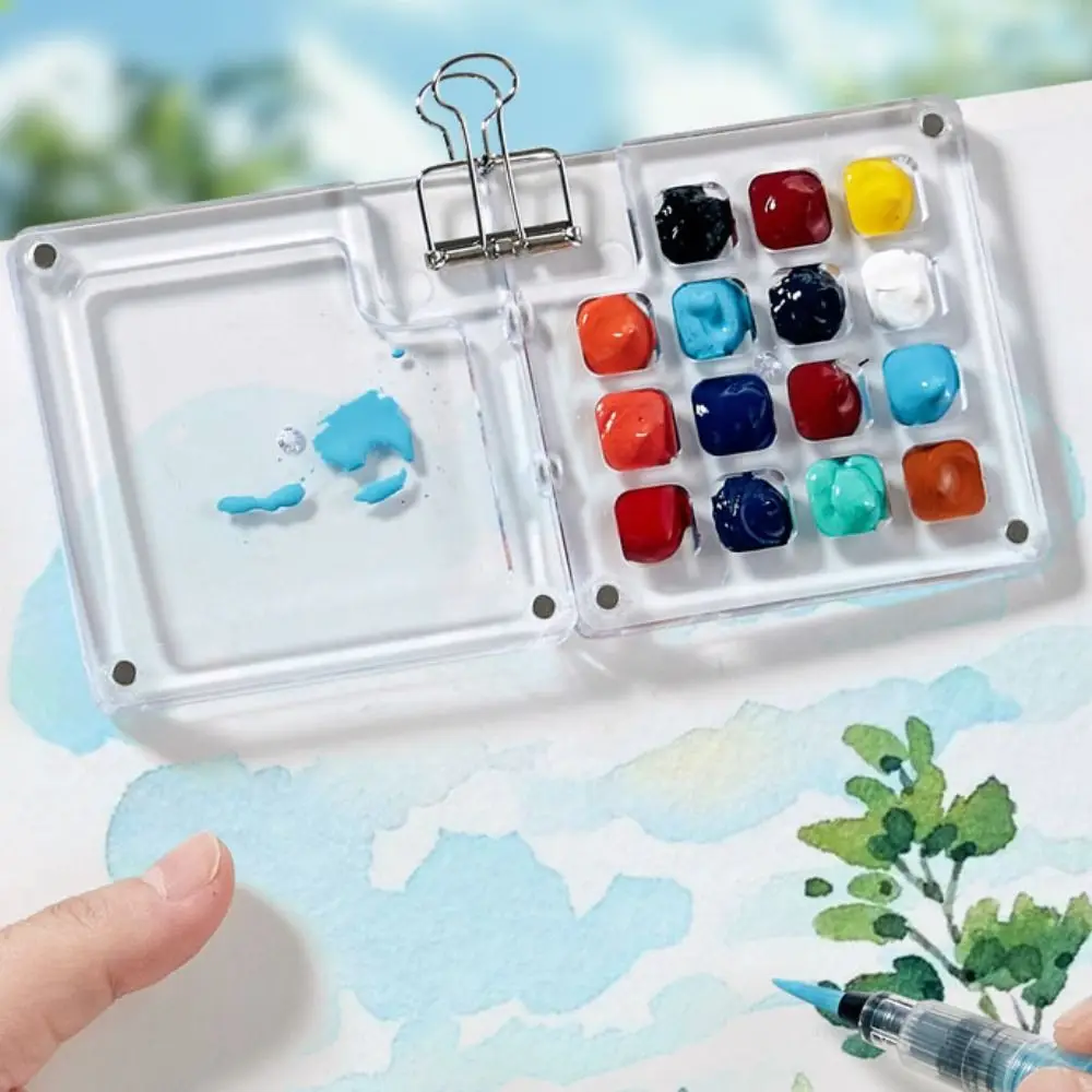 15Color Mini Watercolor Paint Set with Acrylic Storage Box Compact & Easy-to-Carry Pocket Watercolor Pigment Kit Portable