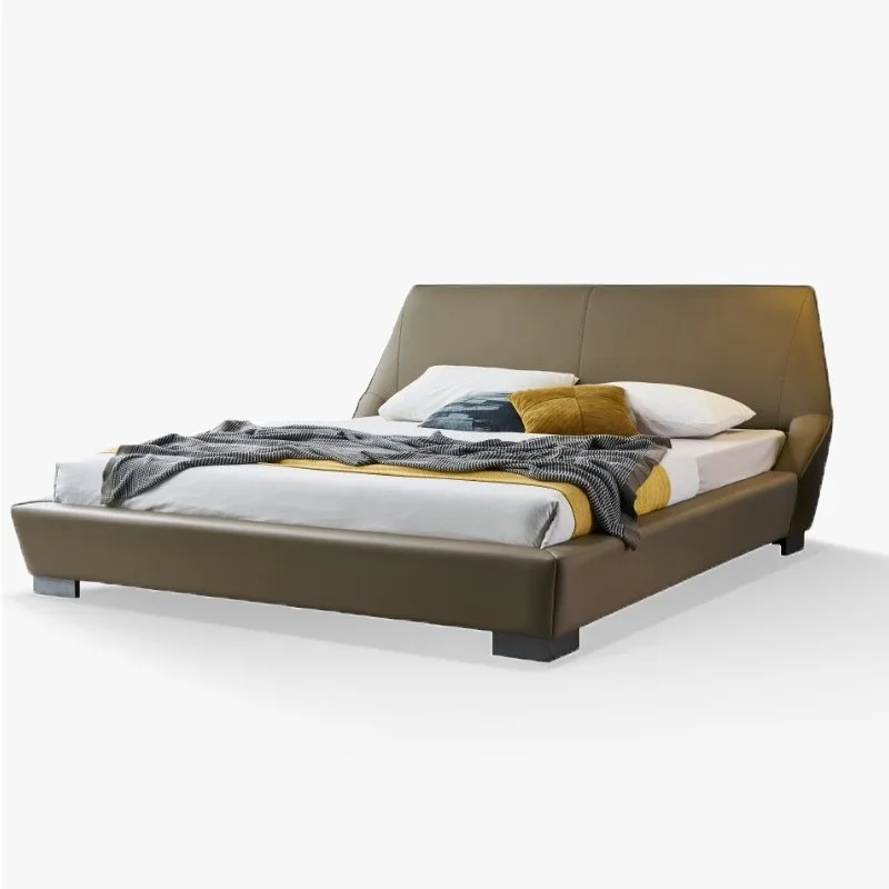Floor-to-ceiling leather bed, light luxury Nordic modern minimalist master bed, double bed, 1.5 to 1.8 meters soft bed