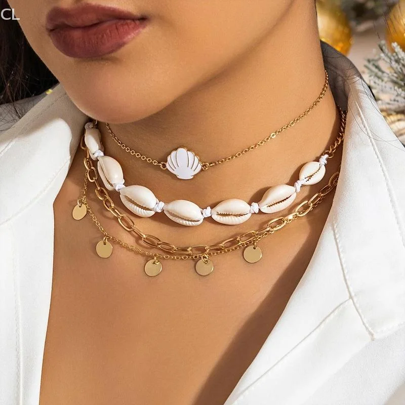 Beach Beaded Necklace Imitation Pearl Necklace Starfish Shell Retro Holiday Resin