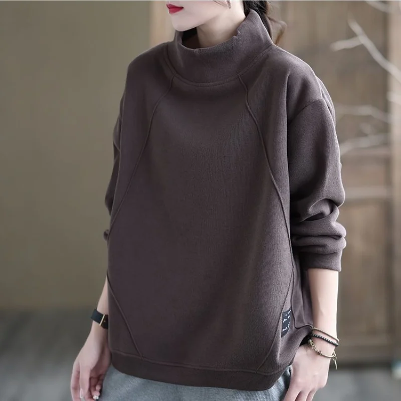 Fashion Versatile Women's Clothing Autumn and Winter New Half High Collar Long Sleeve Simplicity Commuter Solid Color Pullover