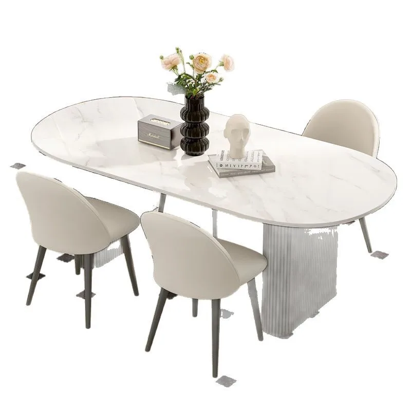 

Slate dining table light luxury retro integrated oval dining table and chairs