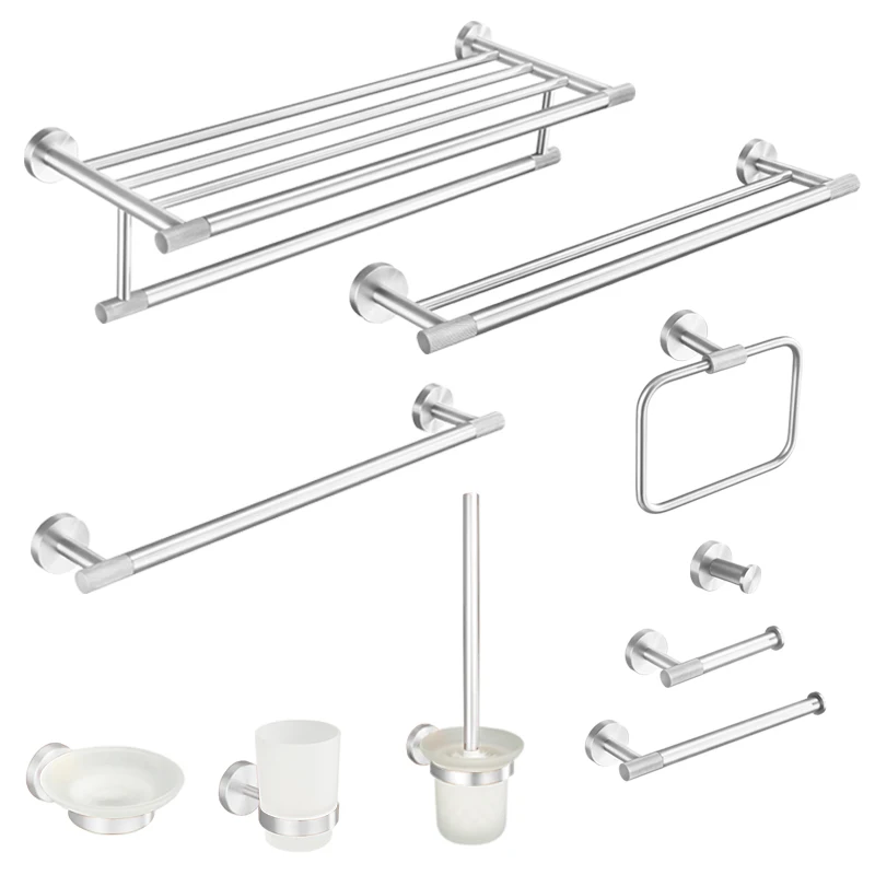 

Brushed Nickel Wall Mount Stainless Steel Bathroom Hardware Set Towel Bar Towel Ring Paper Holder Robe Hook Bathroom Accessories