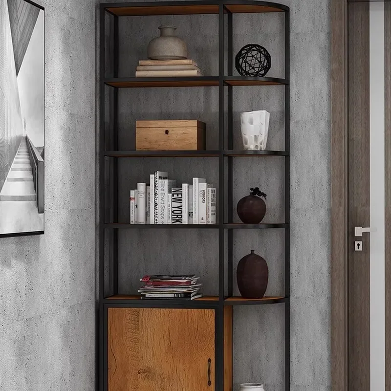 Industrial Wrought Iron Bookshelf Floor to Ceiling Wall Mounted Storage Rack Metal Open Shelving Unit for Living Room