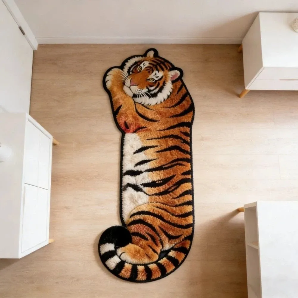 Unique 2D Flat Tiger Bedroom Carpet Non-slip Water-absorbing Doormat Lifelike Abrasion-resistant Bedside Rug Home Decor