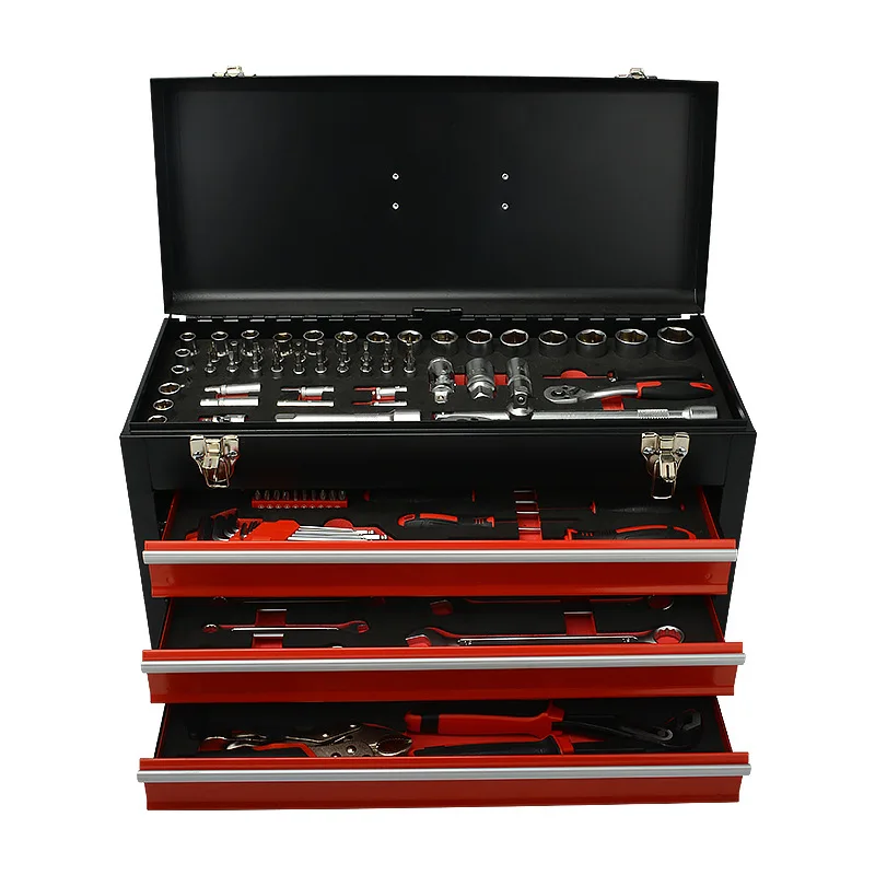 108pcs auto repair socket wrench set 3 drawer iron tool box multi purpose hardware maintenance storage hand tool
