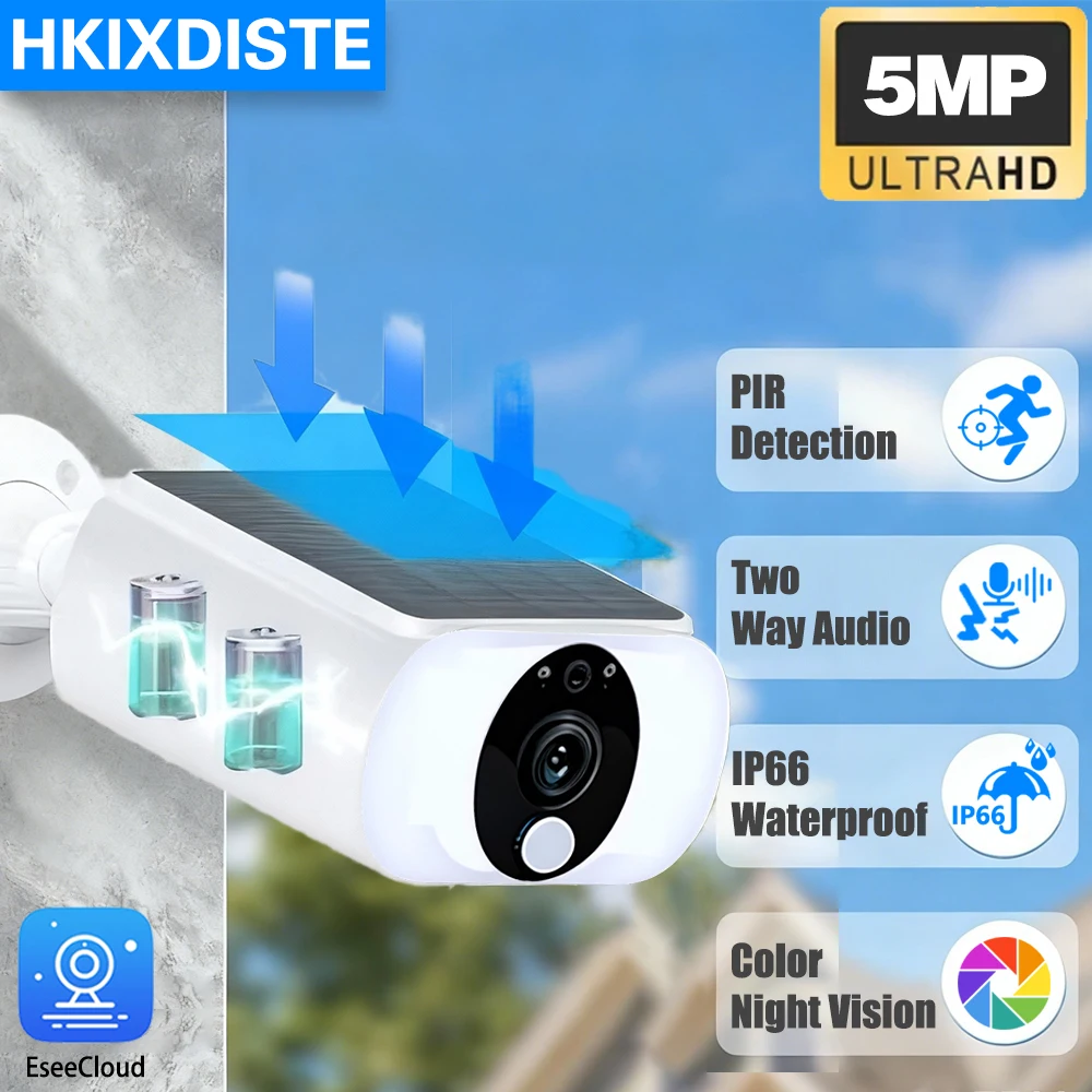 

Solar 2K 5MP WIFI Security Camera Wireless Outdoor Color Night Vision PIR Motion Waterproof Solar/Battery Powered EseeCloud App