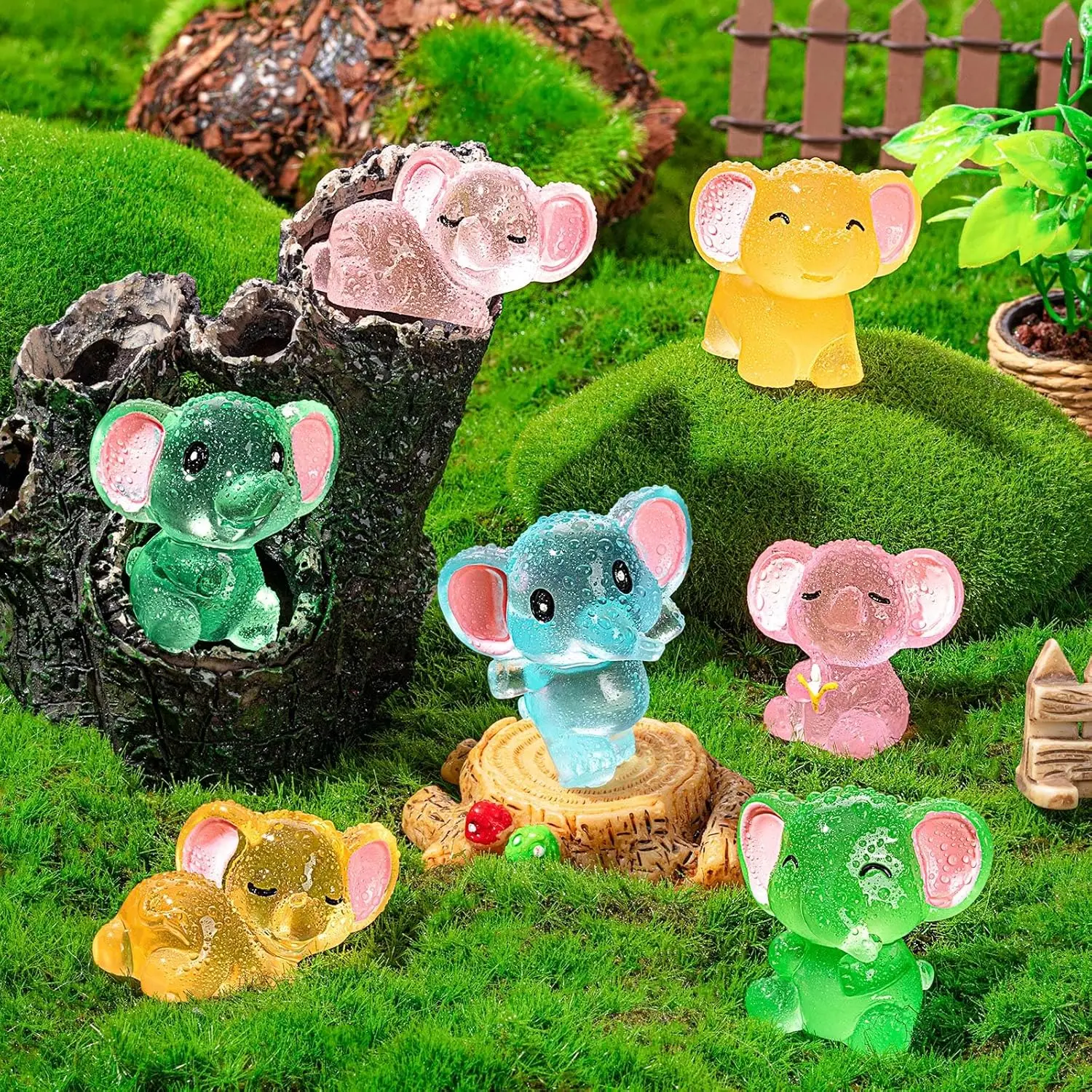 

10 шт. светящиеся мини-смола слона, светящиеся в темноте крошечные фигурки слонов для DIY сказочный садовый контейнер, декор в горшках