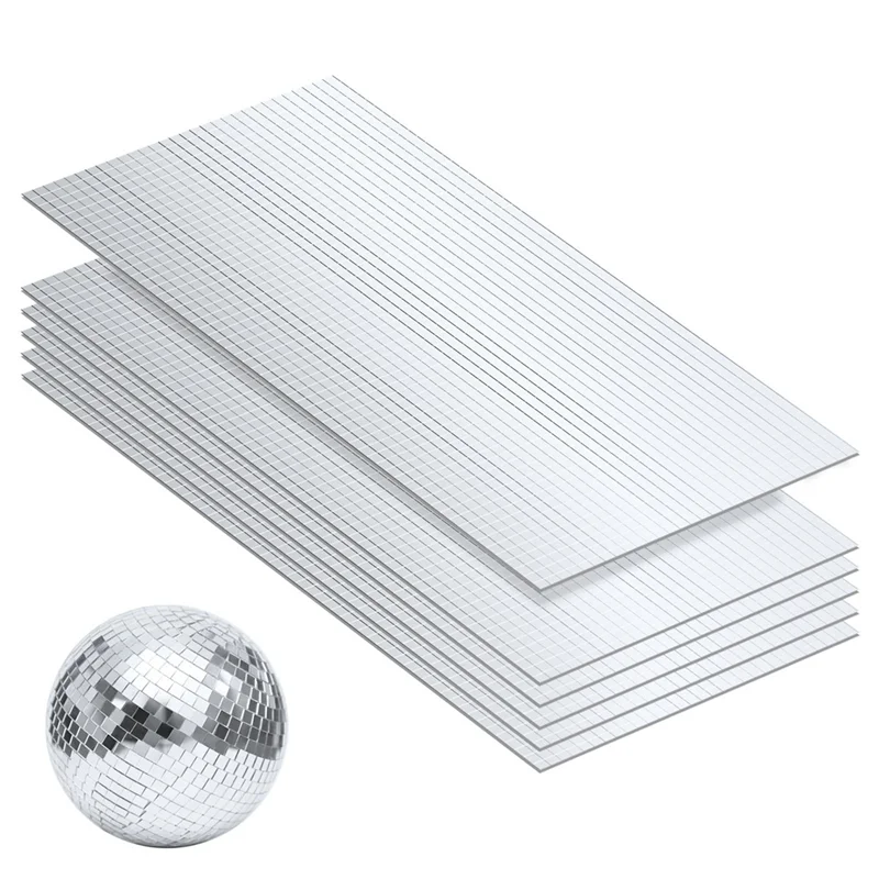 AA89-6 Sheets Disco Tiles,Silver Mini Square Mirror Tiles Self Adhesive Mirror Mosaic Tiles Glass Disco Ball Tiles