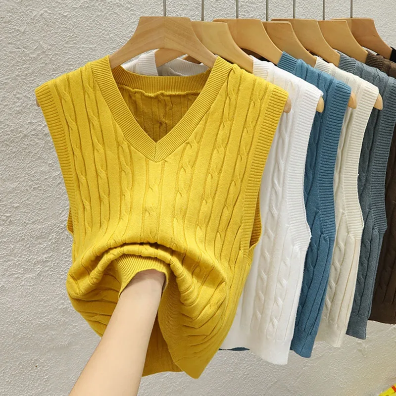 Gebreide Vrouwen Trui Vest Nieuwe Mouwloze V-hals Wit Zwart Gebreide Trui Vest Vrouwen Tops Outerwears Sueters De Mujer 2025Q1006