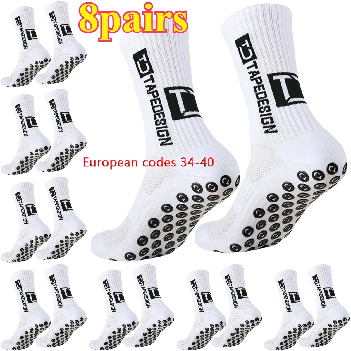 

8 пар футбольных носков европейского размера 34-40, спортивные носки, мужские носки до середины икры, силиконовые нескользящие носки в горошек, баскетбольные носки для йоги