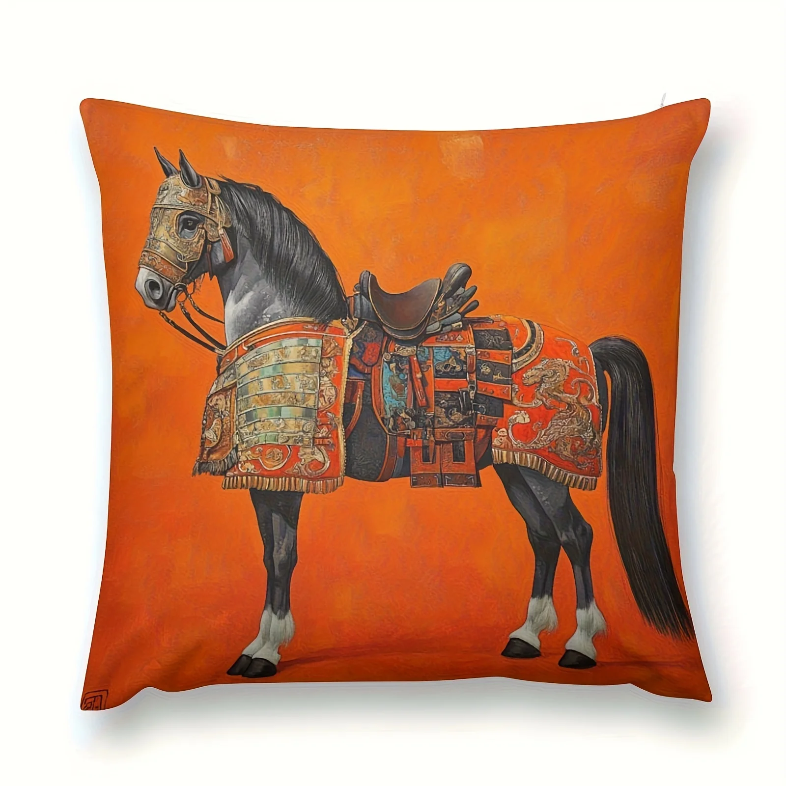 1pcs Equestrian Art Pillow Cover 45x45cm Square Polyester Decor Cushion Case Zipper Washable Indoor Outdoor No Insert